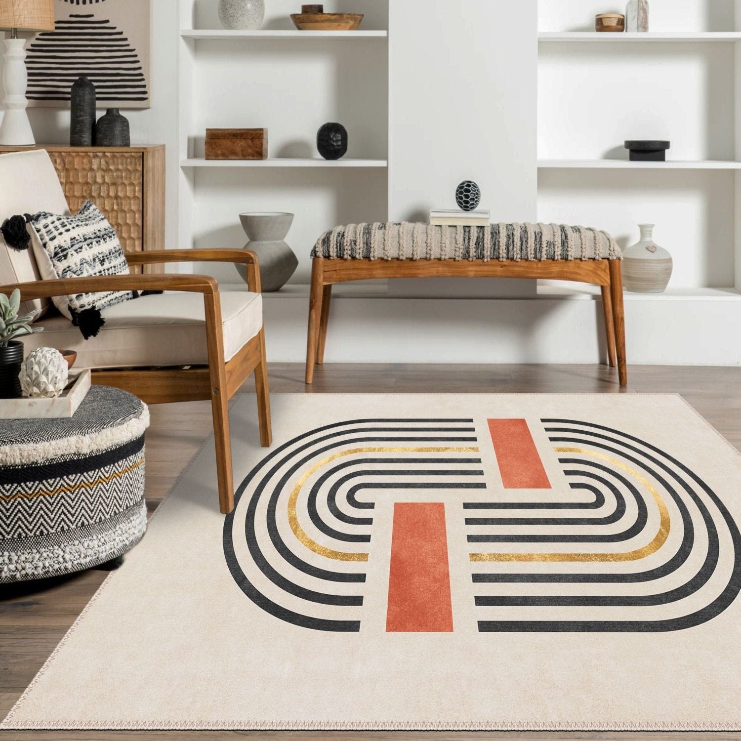 Art deco carpet bringing vintage glamour and bold style to a modern living room