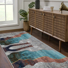 Natural tones runner adding a calming touch to a minimalist entryway
