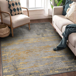 Elegant gray rug enhancing a chic living room with a timeless, neutral look