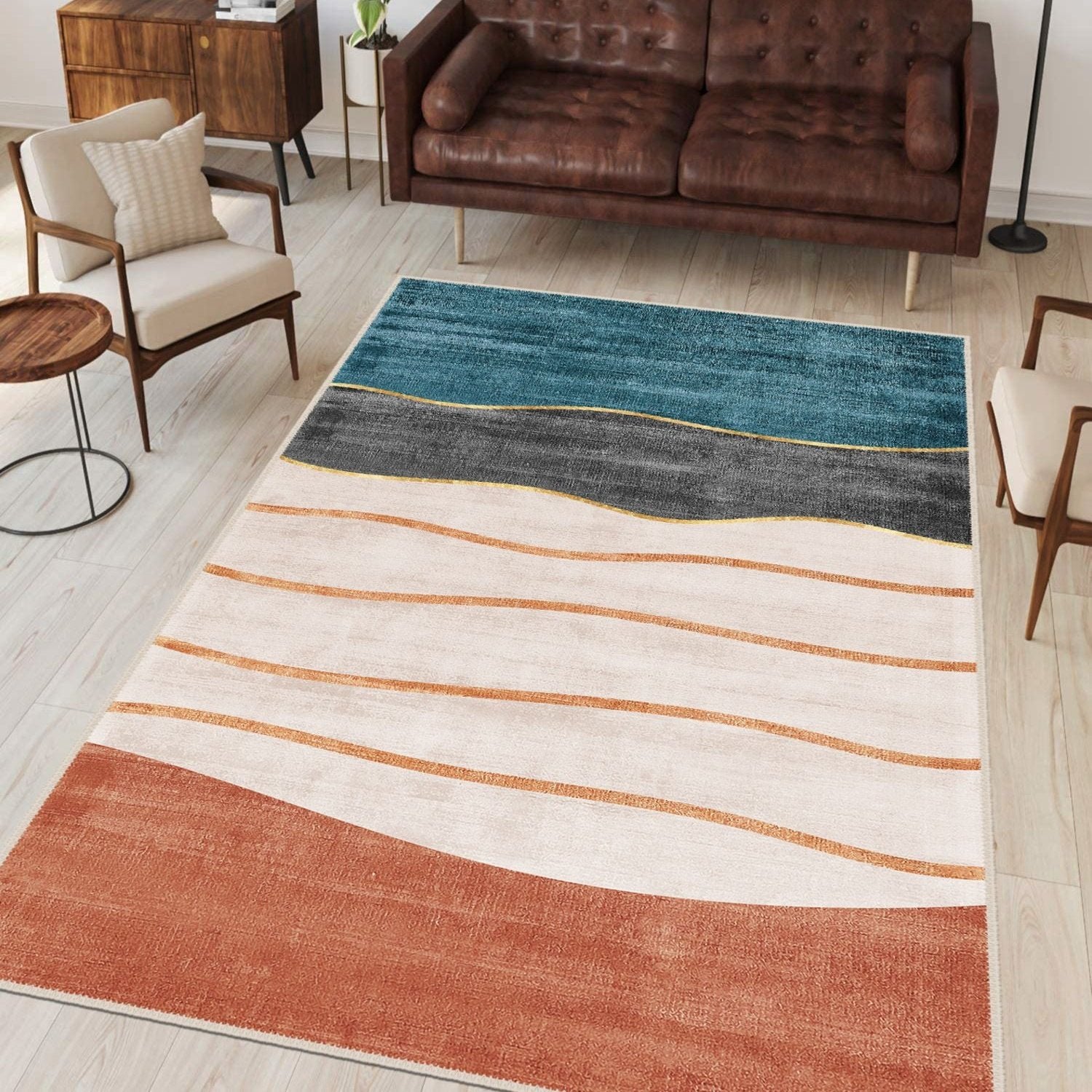 Close-up of Artistic Wave Rug's texture and color detail.