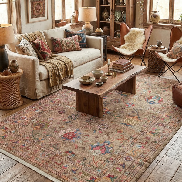 Elegant Beige Washable Rug
