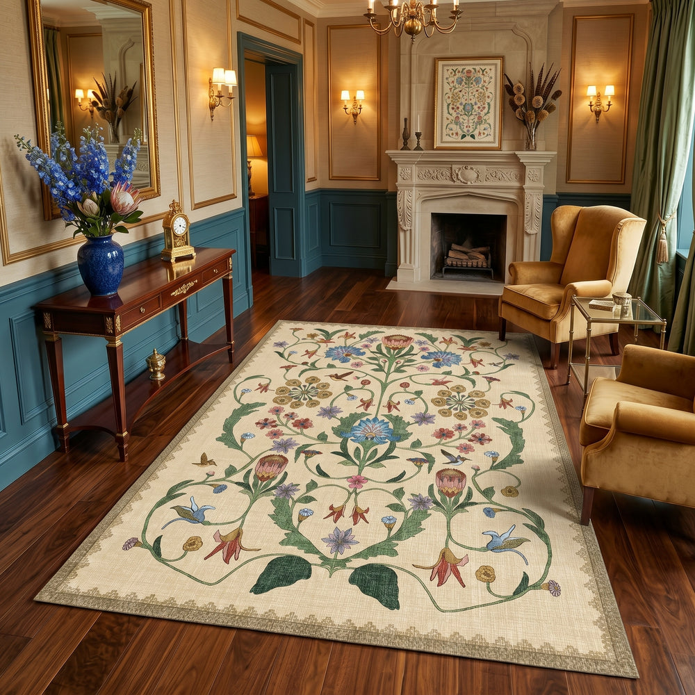 Cream Floral Pattern Rug