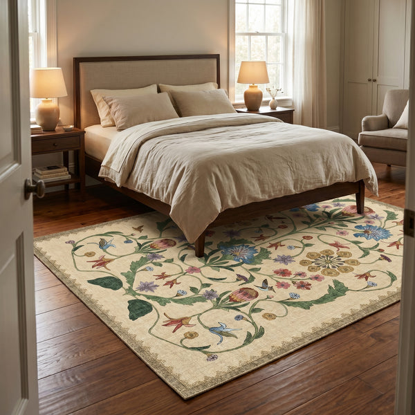 Cream Floral Pattern Rug