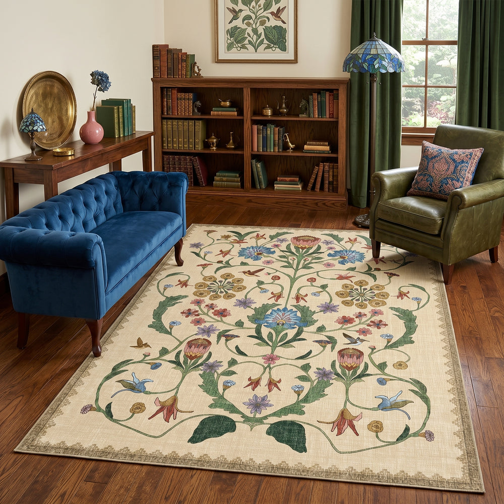Cream Floral Pattern Rug