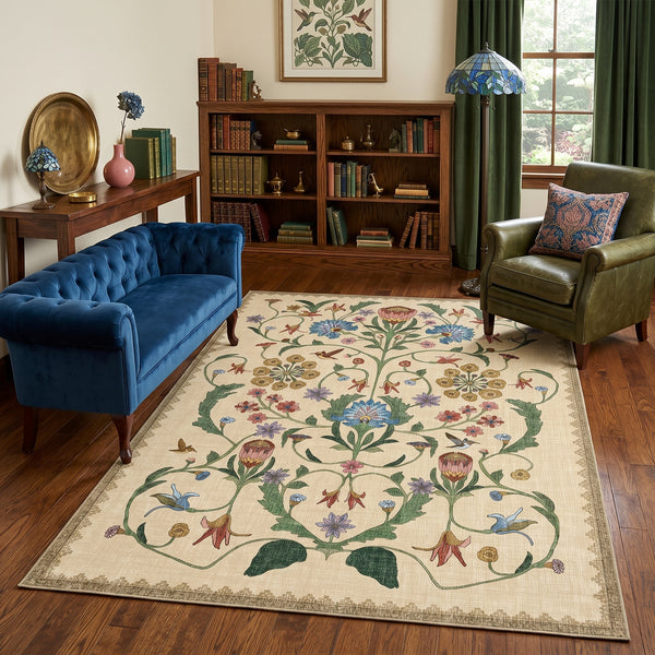Cream Floral Pattern Rug