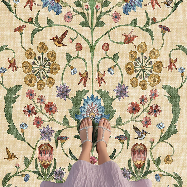 Cream Floral Pattern Rug