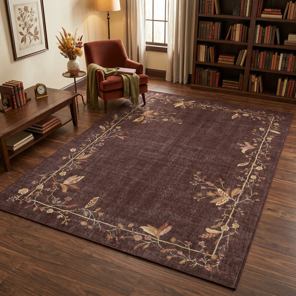 Walnut Brown Floral Rug