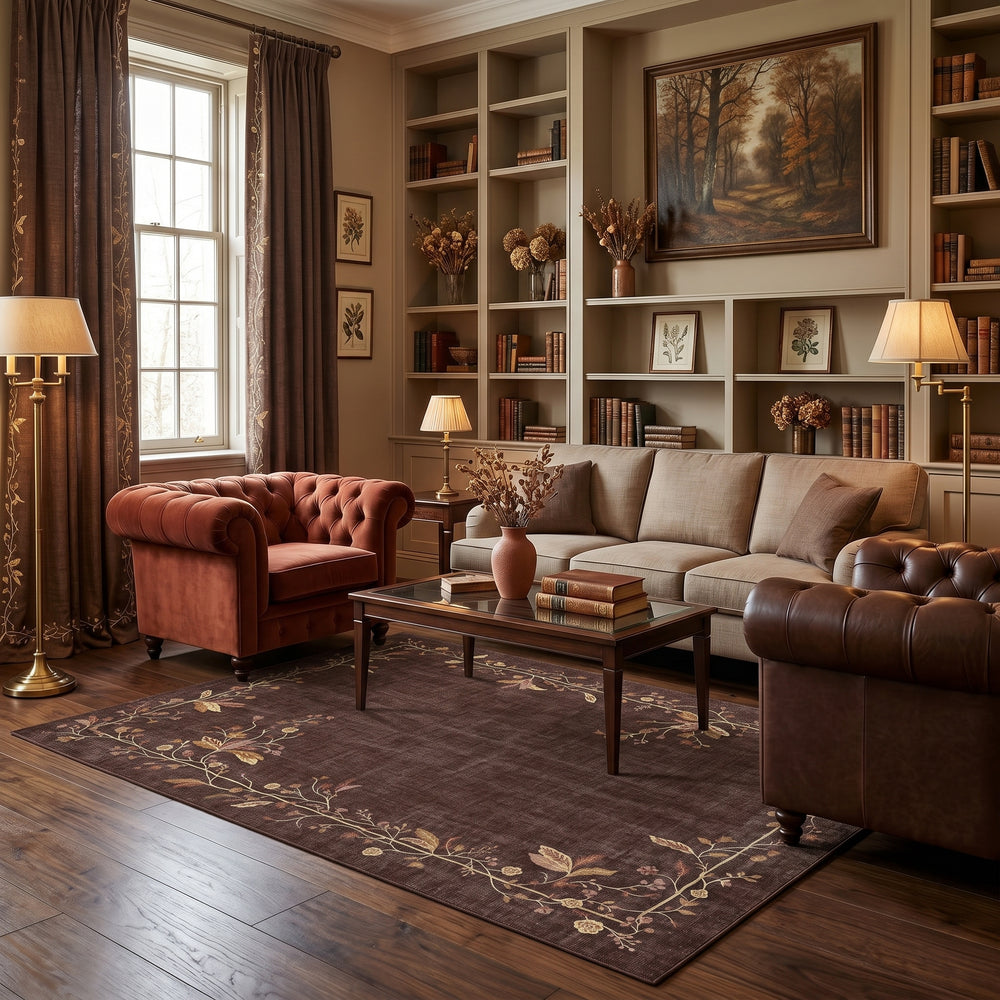 Walnut Brown Floral Rug