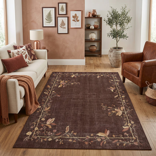 Walnut Brown Floral Rug
