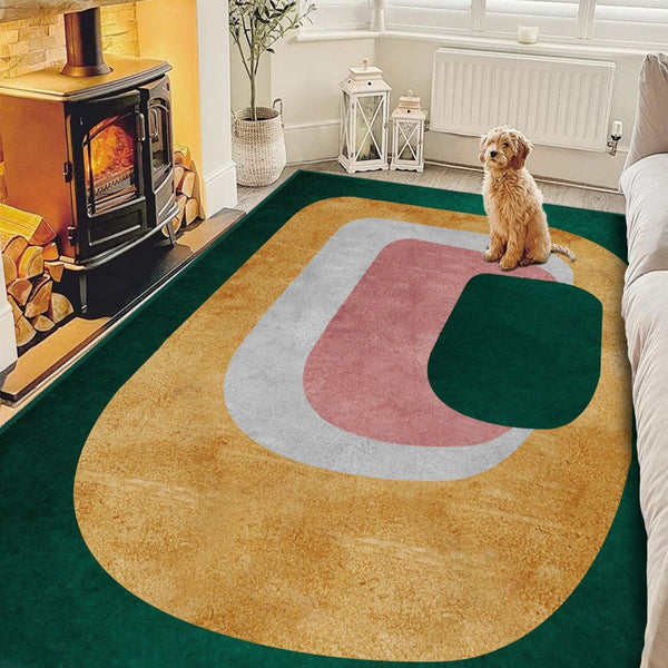 Close-up of a soft, modern bedroom rug with natural cotton material