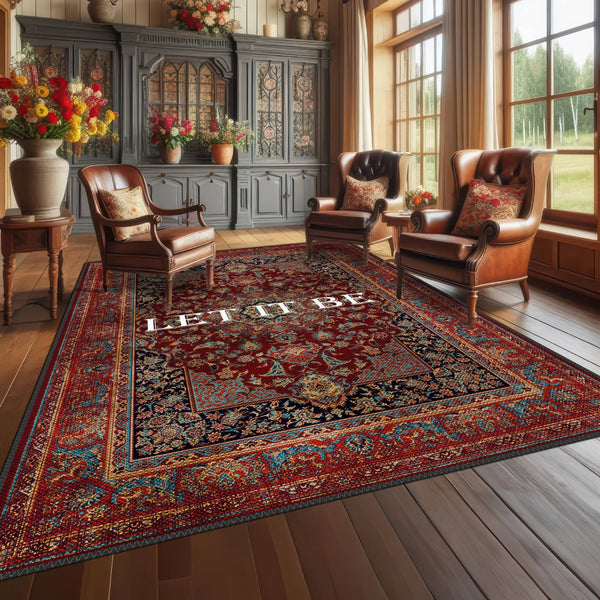 Close-up of the intricate patterns on the Let it Be - Oriental Art Rug.