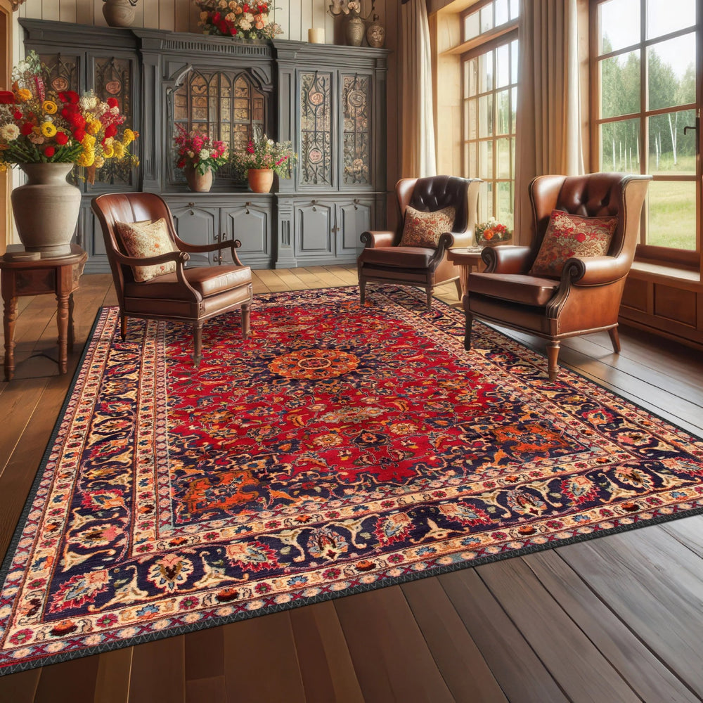 Luxury Oriental Rug showcasing intricate patterns in a beautifully decorated living room
