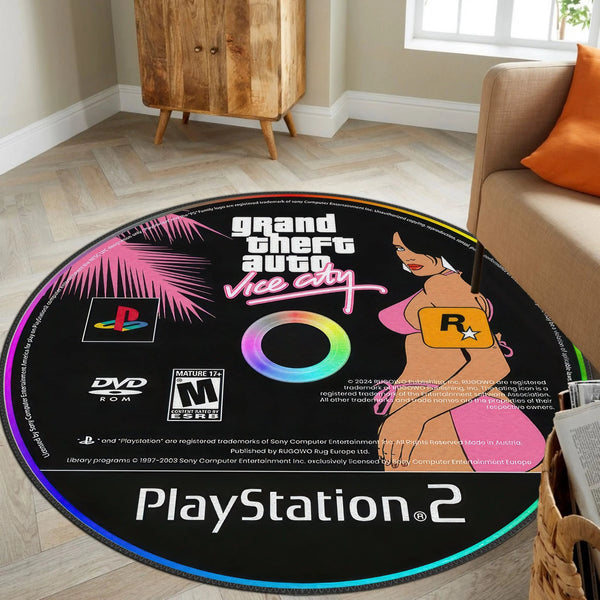 Close-up of the vibrant design on the GTA PlayStation Carpet