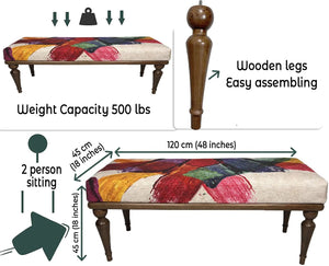 Colorful Ottoman Bench displayed in a stylish, modern living room setting