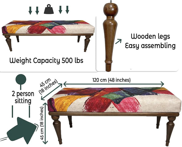 Colorful Ottoman Bench displayed in a stylish, modern living room setting