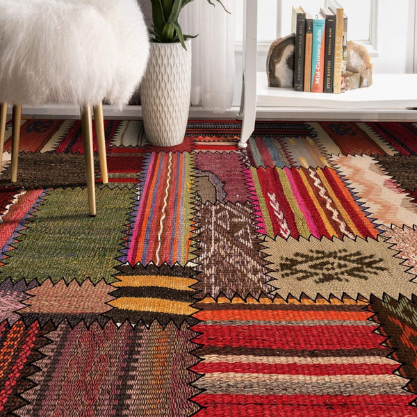 Detail of the intricate patterns and textures on a Turkish Patchwork Rug