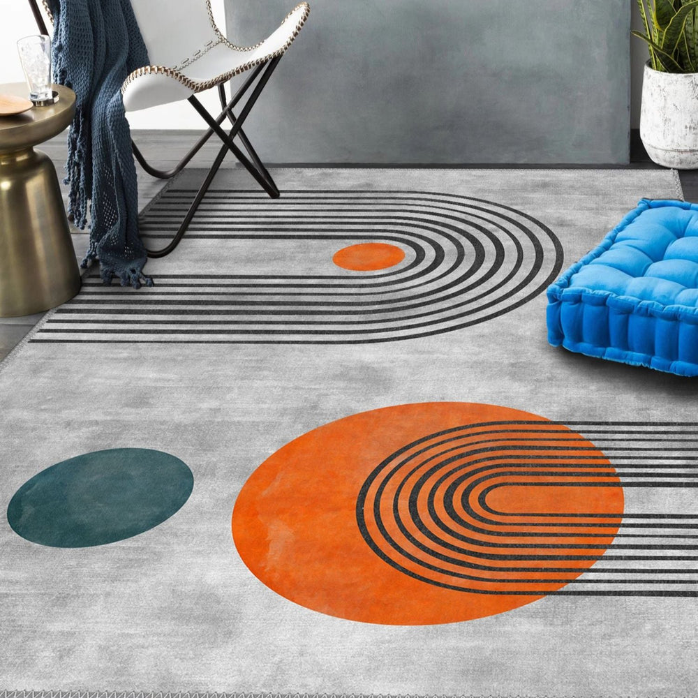 Bold abstract contemporary rug bringing artful energy to a modern living room
