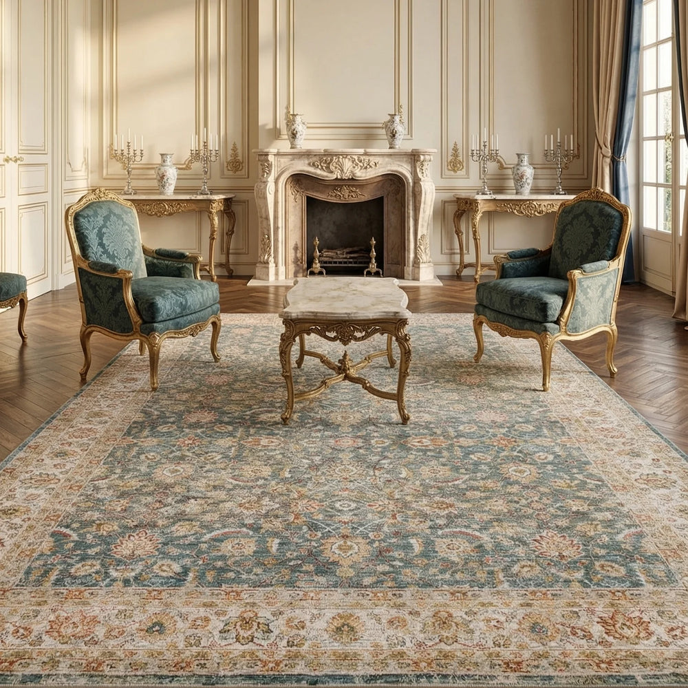 Soft Blue Traditional Rug