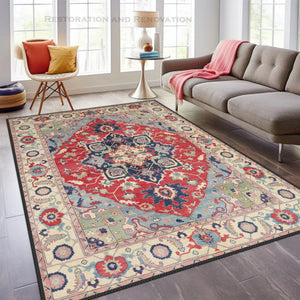 Elegant Oriental Kazak Rug laid in a hallway, highlighting its vibrant colors and traditional design.