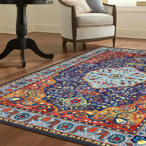 Exquisite Oriental Rug with Central Floral Medallion and Colorful Border, Perfect for Adding Warmth to Any Room