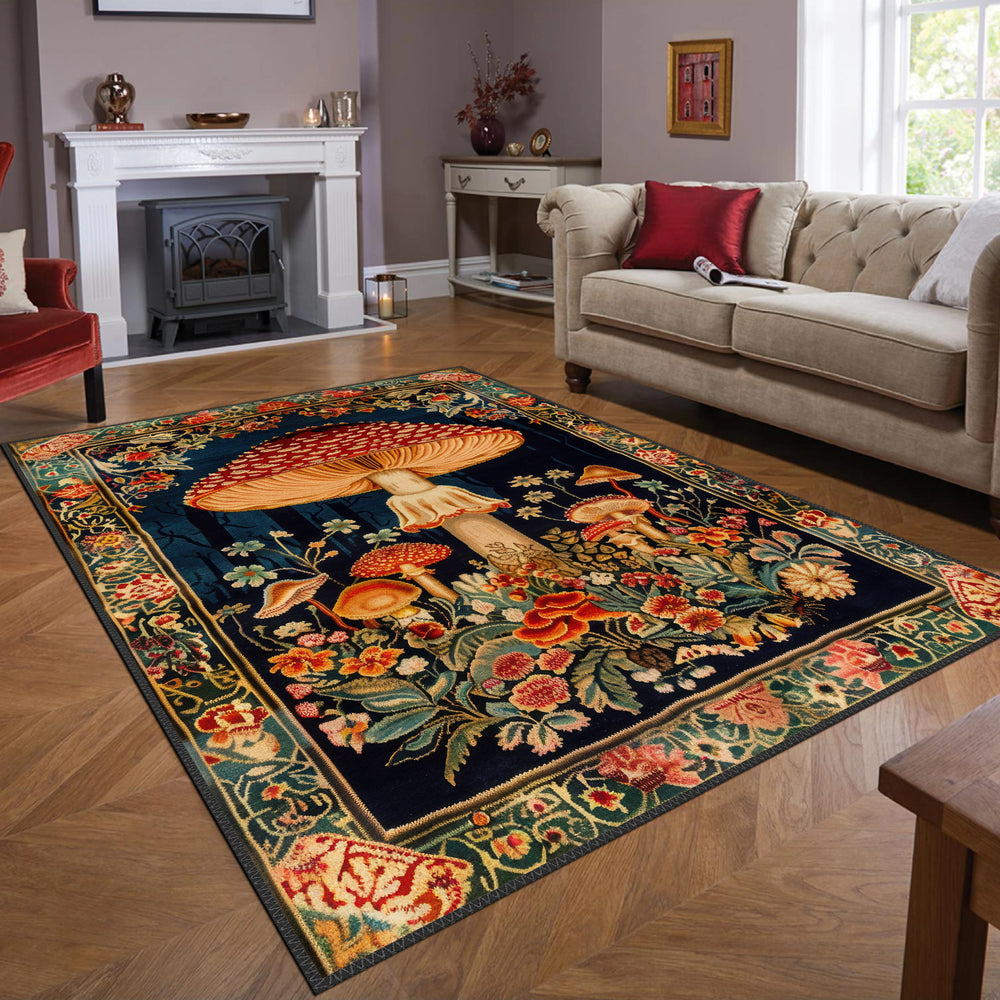 Mushroom Wonderland Wool Rug - Luxurious and Artistic Decor
