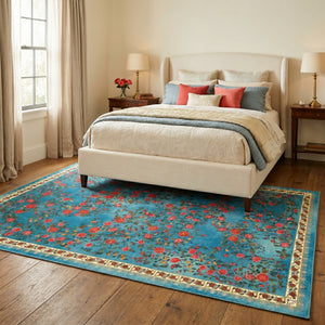 Turquoise Rose Garden Rug