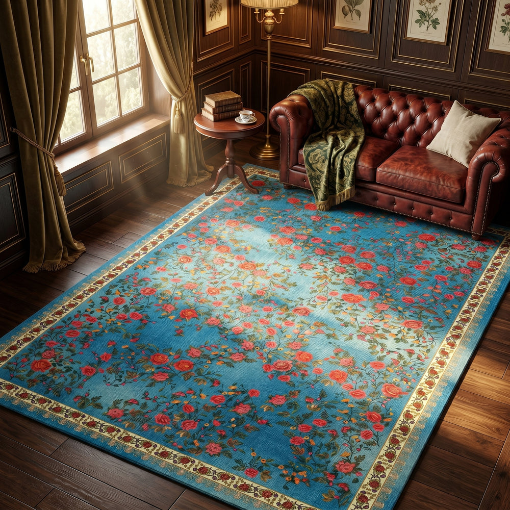 Turquoise Rose Garden Rug