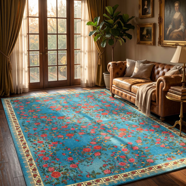 Turquoise Rose Garden Rug