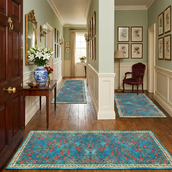 Turquoise Rose Garden Rug