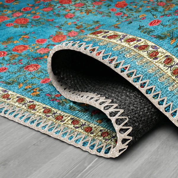 Turquoise Rose Garden Rug