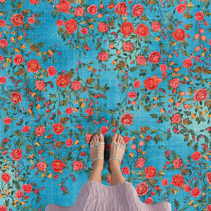Turquoise Rose Garden Rug