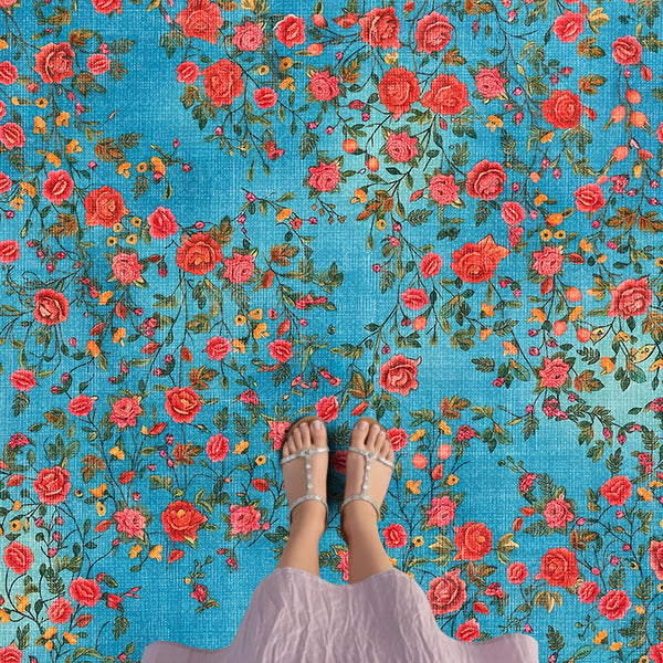 Turquoise Rose Garden Rug
