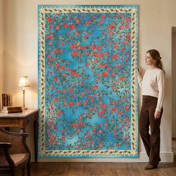 Turquoise Rose Garden Rug
