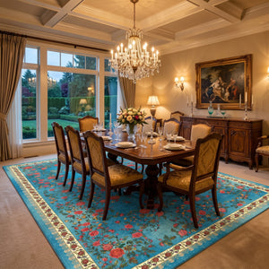 Turquoise Rose Garden Rug