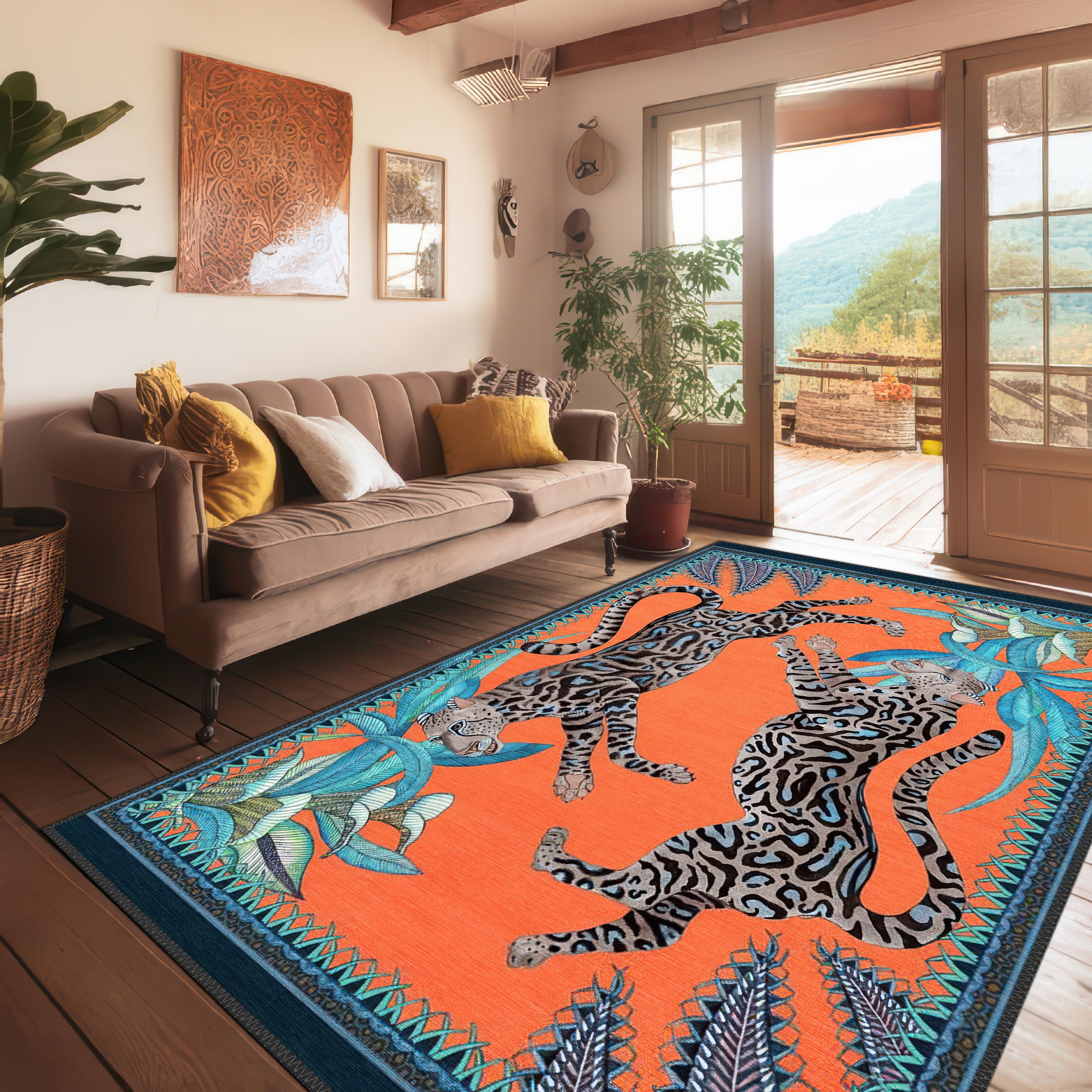 Artistic Leopard Rug – Machine-Washable, Retro Style & Durable