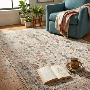 Soft Beige Ethnic Woven Carpet - PT 01