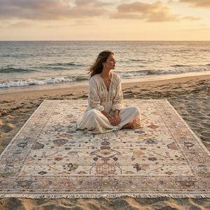 Soft Beige Ethnic Woven Carpet - PT 01