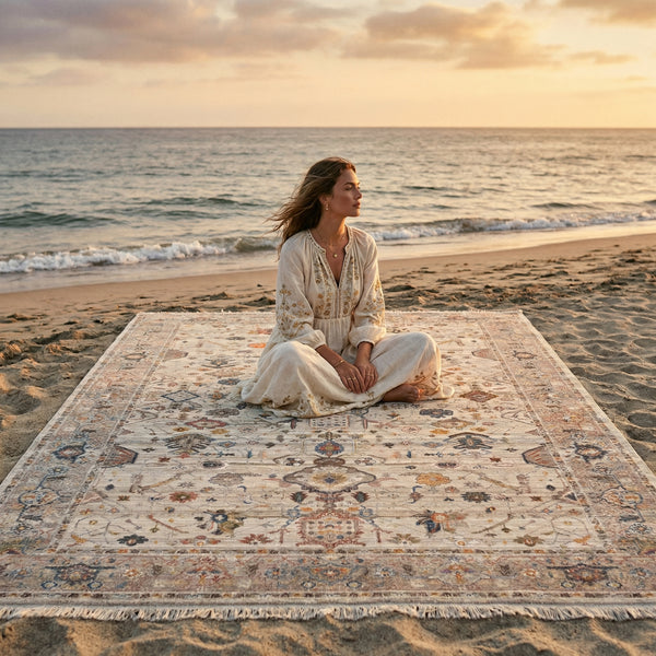 Soft Beige Ethnic Woven Carpet - PT 01