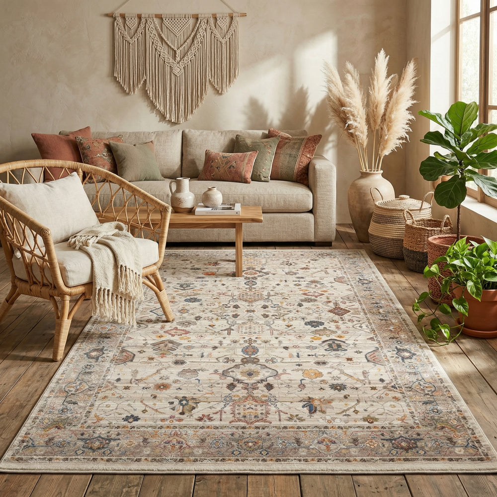 Soft Beige Ethnic Woven Carpet - PT 01