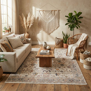 Soft Beige Ethnic Woven Carpet - PT 01