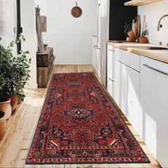 Persian Influence Runner with traditional motifs in rich red and navy.