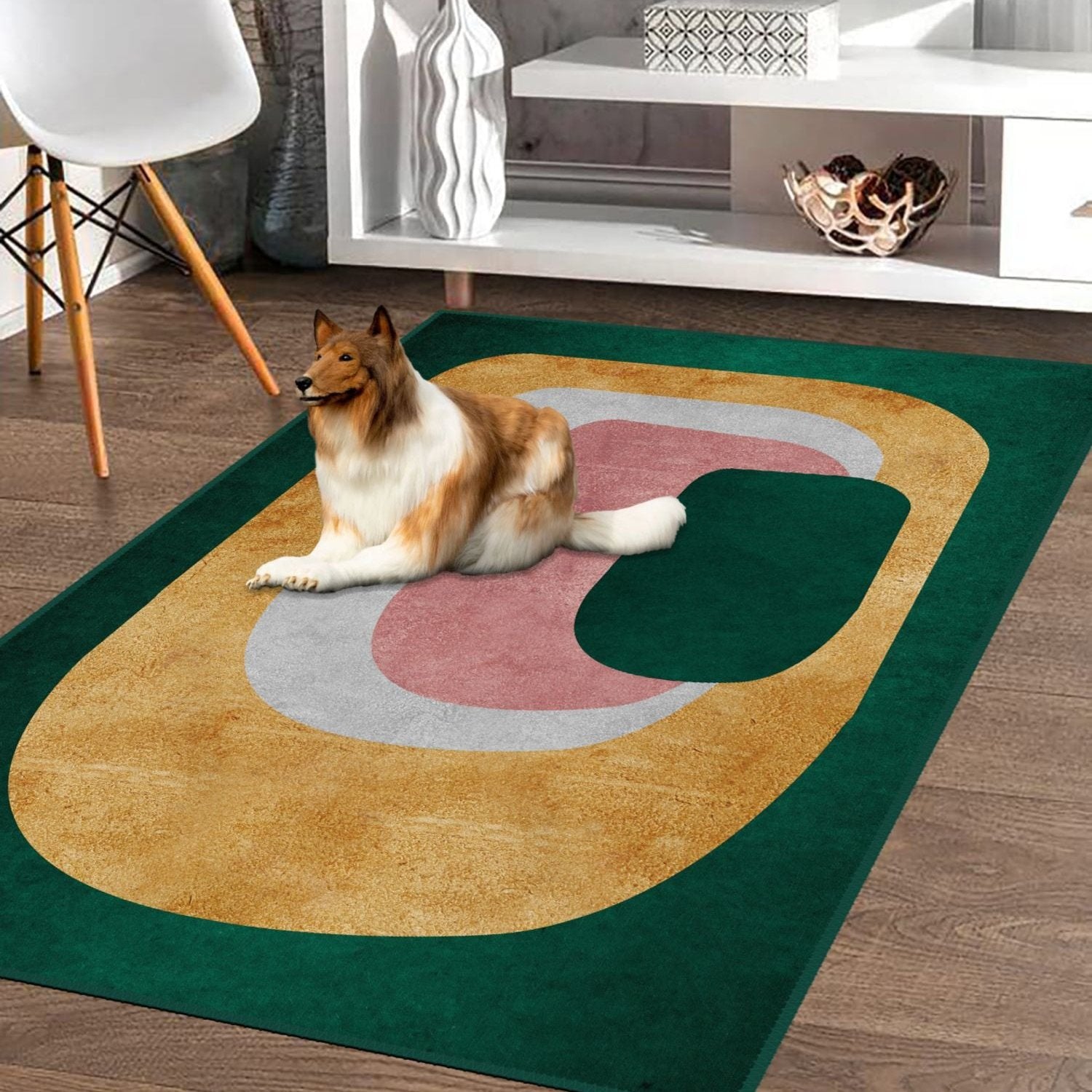 Pet-friendly modern bedroom rug made with hypoallergenic materials