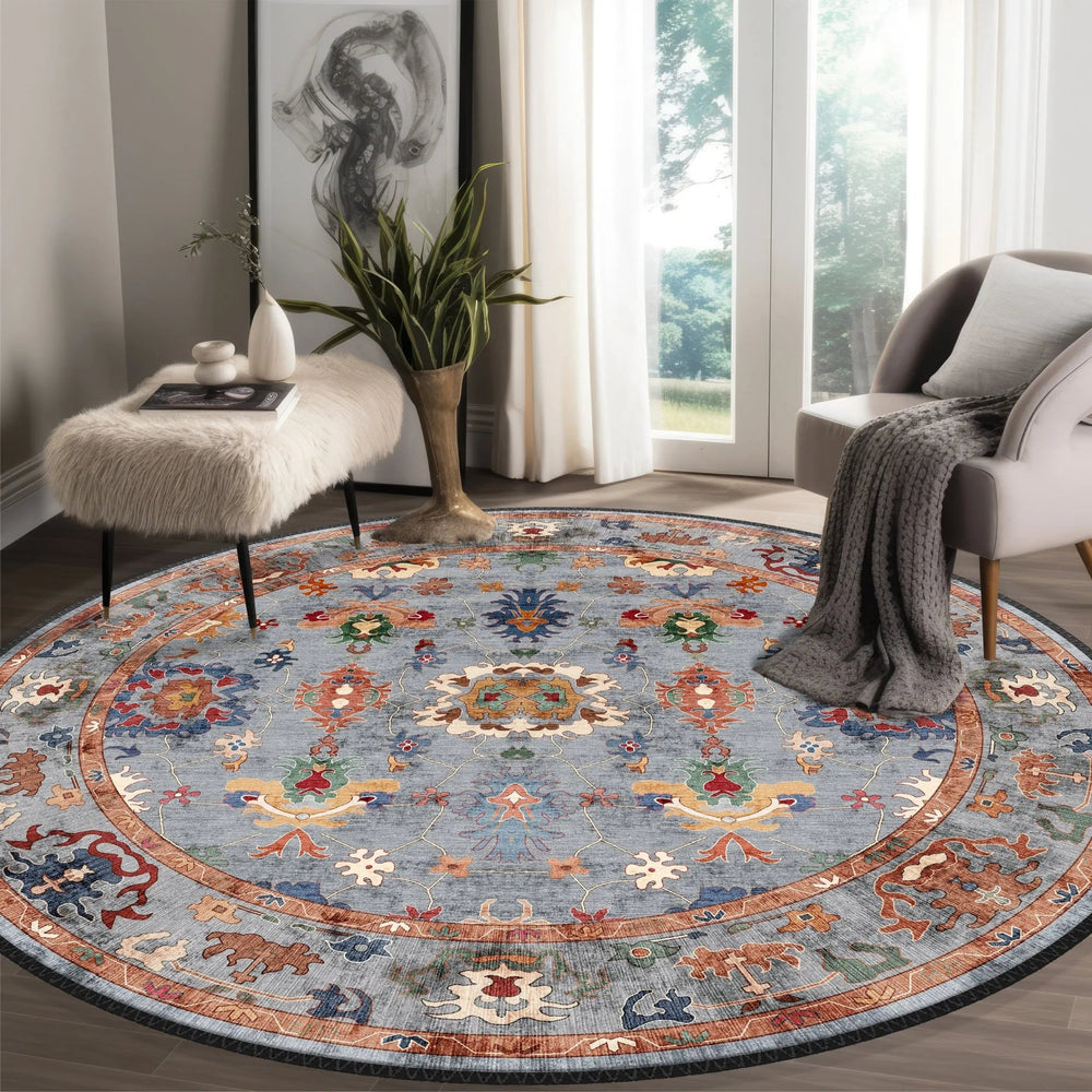 Round Oushak Rug- Machine Washable