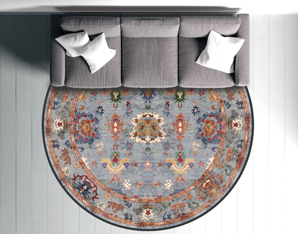 Round Oushak Rug- Machine Washable