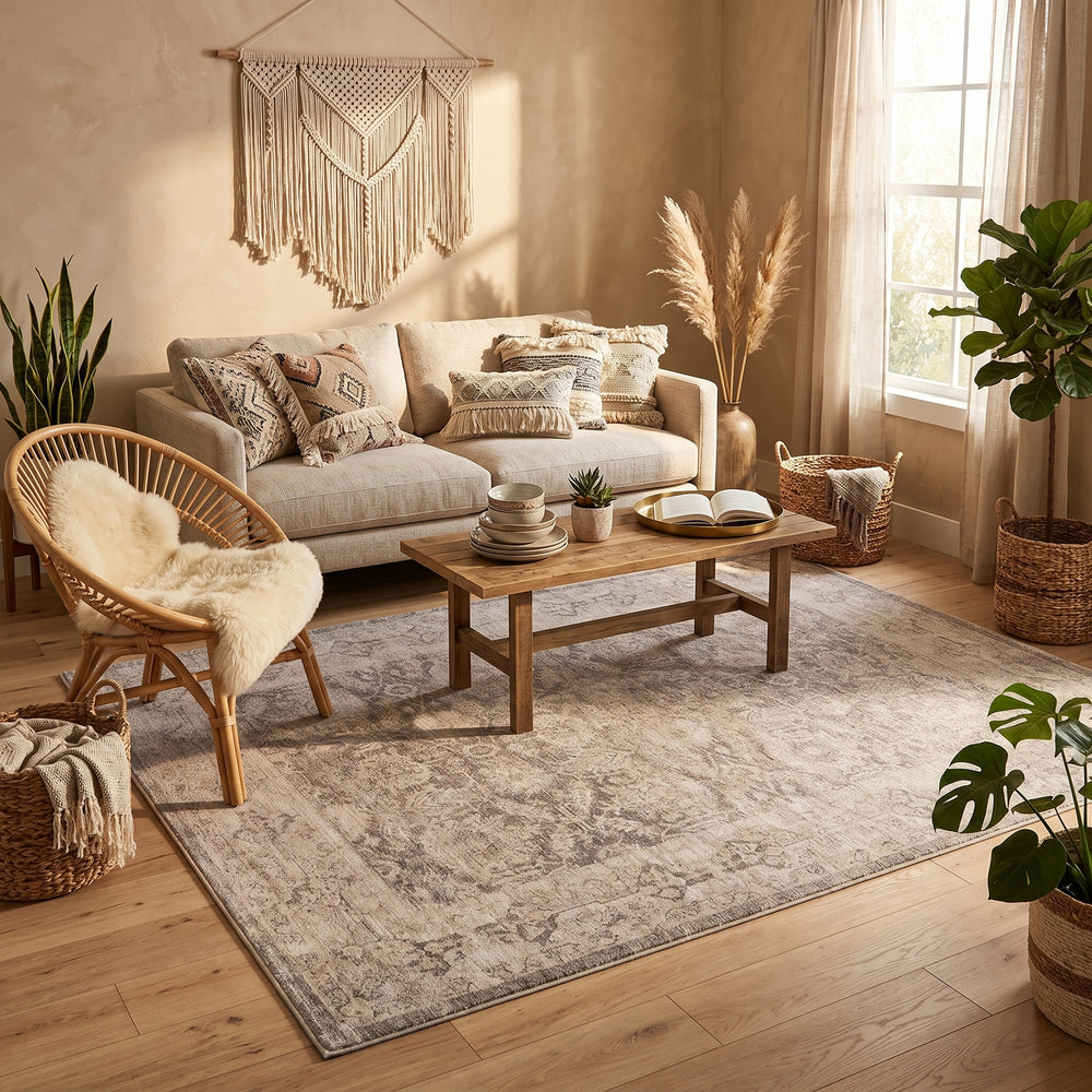 Vintage Style Gray Woven Rug