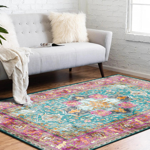 Splendid Medallion Rug with Pink and Turquoise Accents - Modern Home Essential