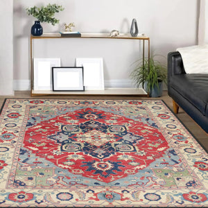 Top view of the Oriental Kazak Rug featuring iconic Caucasian patterns and a durable hand-knotted finish