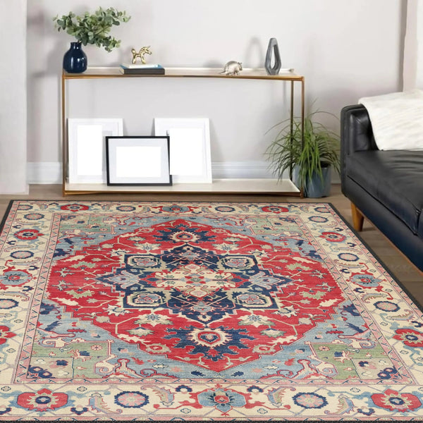 Top view of the Oriental Kazak Rug featuring iconic Caucasian patterns and a durable hand-knotted finish