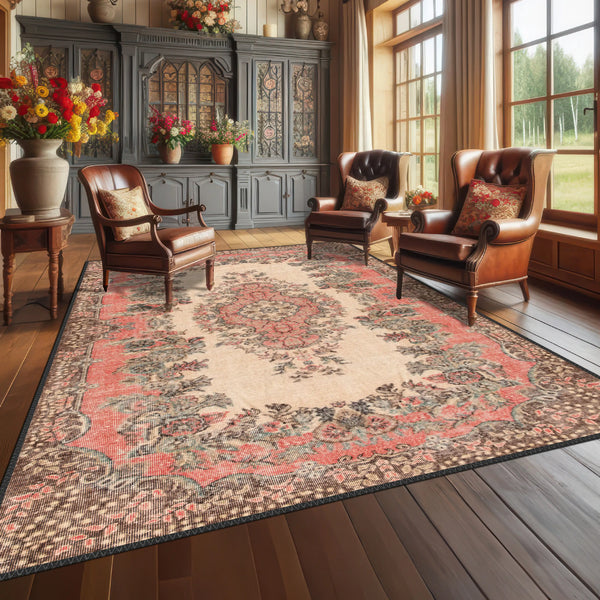 Beige-Pink Medallion Rug