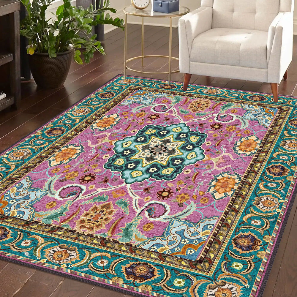 Opulent Bohemian Medallion Rug in Pink and Teal - Art for Your Floor